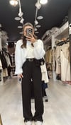 Siyah Kendinden Desenli Beli Lastikli Bol Paça Pantolon