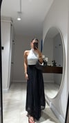 Siyah  Kendinden Kırışık Uzun Etek 