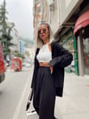 Siyah Keten Oversize Gömlek 