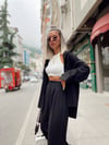 Siyah Keten Oversize Gömlek 