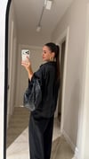 Siyah Kısa Kol Oversize Tensel Gömlek