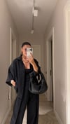 Siyah Kısa Kol Oversize Tensel Gömlek