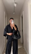Siyah Kısa Kol Oversize Tensel Gömlek