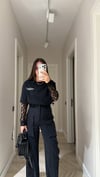 Siyah Siyah Kolu Dantelli Tişört