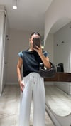 Siyah Kot Kol Detaylı Basıc Tshirt