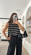 Siyah Krem Çizgili Triko Bluz