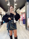 Siyah Kuşaklı Beli Lastikli Deri Etek 
