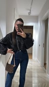 Siyah Lastikli Ön Fermuarlı Tül Ceket 