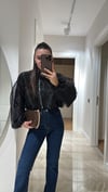Siyah Lastikli Ön Fermuarlı Tül Ceket 