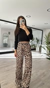 Siyah Leopar Desen Bol Paça Pantolon