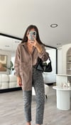 Siyah Leopar Desen Marka Model Kesik Paça Mom Jean