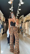 Siyah Leopar Desenli Bol Paça Pantolon 