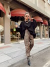 Siyah Leopar Desenli Paça Lastikli Pantolon