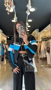 Siyah Mavi Geçişli Fermuarlı Çelik Triko Ceket