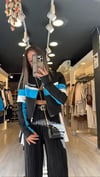 Siyah Mavi Geçişli Fermuarlı Çelik Triko Ceket