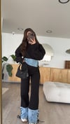 Siyah Mavi Jean Detaylı Kapüşonlu Sweat Takım