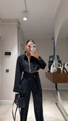 Siyah Ön Fermuarlı Crop Gömlek Pantolon Takım