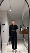 Siyah Ön Fermuarlı Crop Gömlek Pantolon Takım