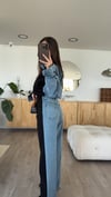 Siyah Ön Fermuarlı Garnili Denim Takım 