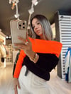 Siyah Orange Şal Yaka Omuz Dekolteli Kazak