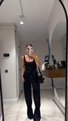 Siyah Paça Bağcıklı Saten Ravi Pantolon