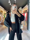 Siyah Poplin Kumaş Düşük Omuzlu Oversize Gömlek