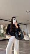 Siyah Renk Gold Düğmeli Crop Hırka 