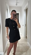Siyah Renkli Düğmeli Tüvit kumaş Mini Elbise 