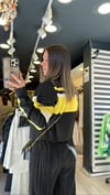 Siyah Sarı Geçişli Fermuarlı Çelik Triko Ceket