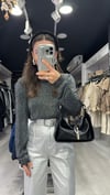 Siyah Simli Bisiklet Yaka Triko Bluz 