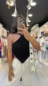 Siyah Sırt Dekolteli Bağlamalı Triko Bluz 