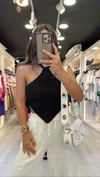 Siyah Sırt Dekolteli Bağlamalı Triko Bluz 