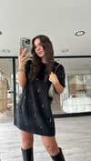 Siyah Taşlı Kadife Elbise 