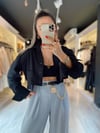 Siyah Tek Cepli Crop Gömlek