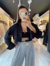 Siyah Tek Cepli Crop Gömlek