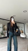 Siyah Tek Düğme Detaylı Crop Ceket 