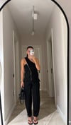 Siyah Tek Omuz Asimetrik Bluz Pantolon Takım