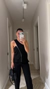 Siyah Tek Omuz Asimetrik Bluz Pantolon Takım