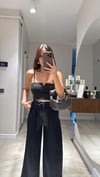 Siyah V Yaka İp Askılı Crop Bluz