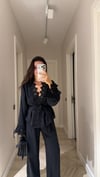 Siyah Yaka Dantelli Gömlek Pantolon Takım