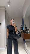 Siyah Yan Büzgülü Bluz Pantolon Takım