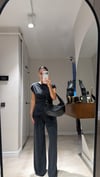 Siyah Yan Büzgülü Bluz Pantolon Takım