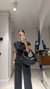 Siyah Yan Büzgülü Bluz Pantolon Takım