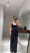 Siyah Yarı Astarlı Dantelli Pantolon