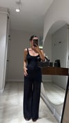 Siyah Yarı Astarlı Dantelli Pantolon