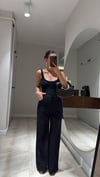 Siyah Yarı Astarlı Dantelli Pantolon