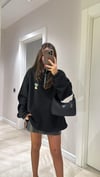 Siyah Yarım Fermuarlı Ayıcık İşlemeli Sweat 