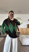 Siyah Yeşil Bisiklet Yaka Baklava Desenli Kazak