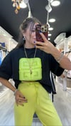 Siyah Yeşil Neon Baskılı Oversize Tshirt