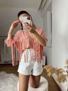Somon Rengi İp Saçaklı Tshirt